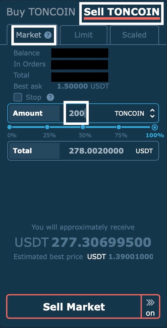 Продажа TON на hitbtc.com