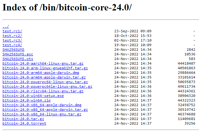 Файлы для скачивания Bitcoin Core 24.0