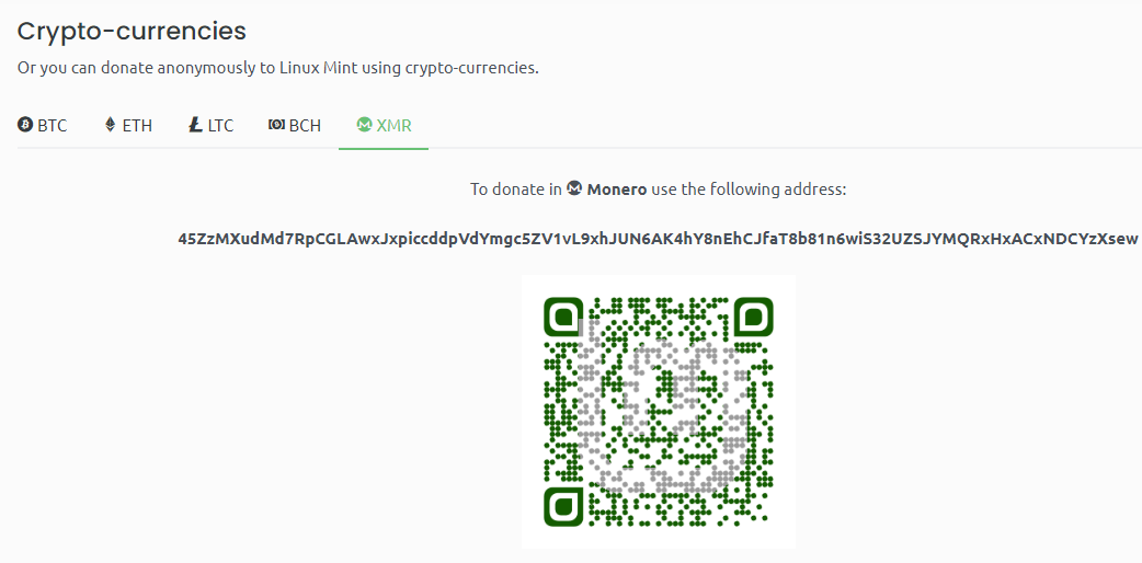 Пожертвовать Linux Mint через Monero.