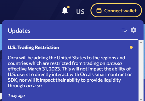 Orca DEX блокирует США